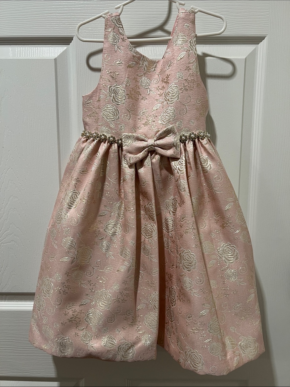 American Princess Pink Metallic Jacquard Bow Party Dress